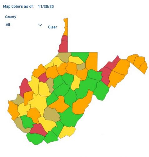Ohio, Marshall counties remain 'red' on Tuesday COVID-19 map